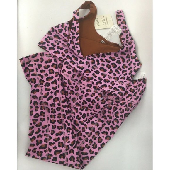 Barbiecore Pink Cheetah/ Brown Reversible Bra & High Waisted Leggings Set Sz M - Picture 5 of 8
